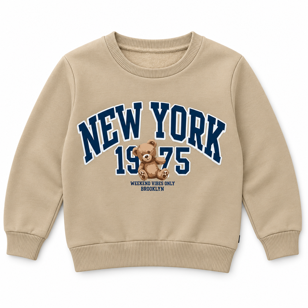 Girls' New York Graphic Sweatshirt in Beige — flat view, style 26612310