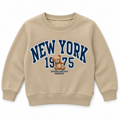 Girls' New York Graphic Sweatshirt in Beige — flat view, style 26612310
