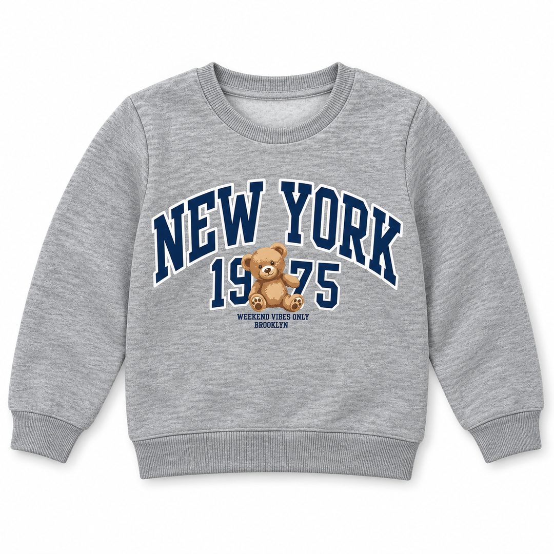 Girls' New York Graphic Sweatshirt in Greymelang — flat view, style 26612310