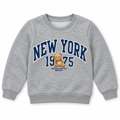Girls' New York Graphic Sweatshirt in Greymelang — flat view, style 26612310