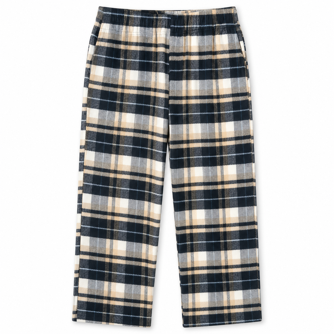 Men's Checked Pajama Pants in Beige — flat view, style 26632201