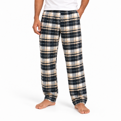 Men's Checked Pajama Pants in Beige — model view, style 26632201