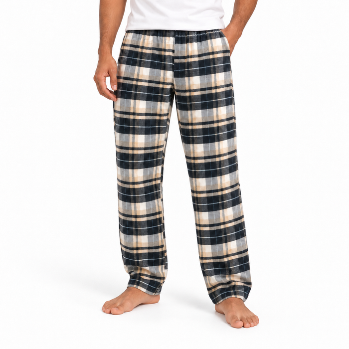 Men's Checked Pajama Pants in Beige — model view, style 26632201