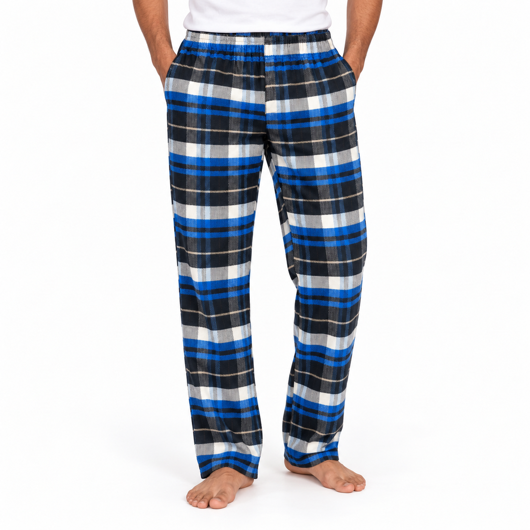 Men's Checked Pajama Pants in Blue — model view, style 26632201