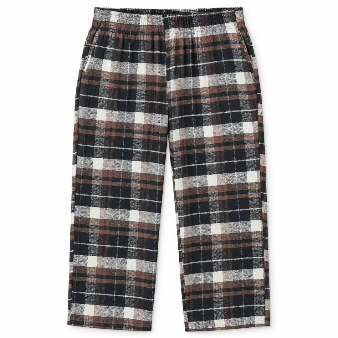 Men's Checked Pajama Pants in Brown — flat view, style 26632201