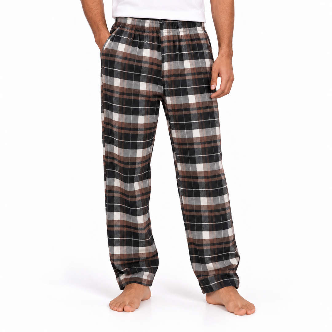 Men's Checked Pajama Pants in Brown — model view, style 26632201