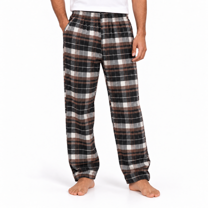 Men's Checked Pajama Pants in Brown — model view, style 26632201