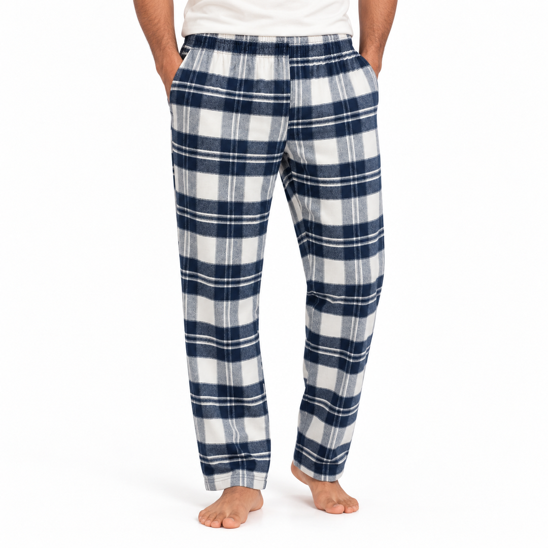 Men's Checked Pajama Pants in Navy — model view, style 26632201