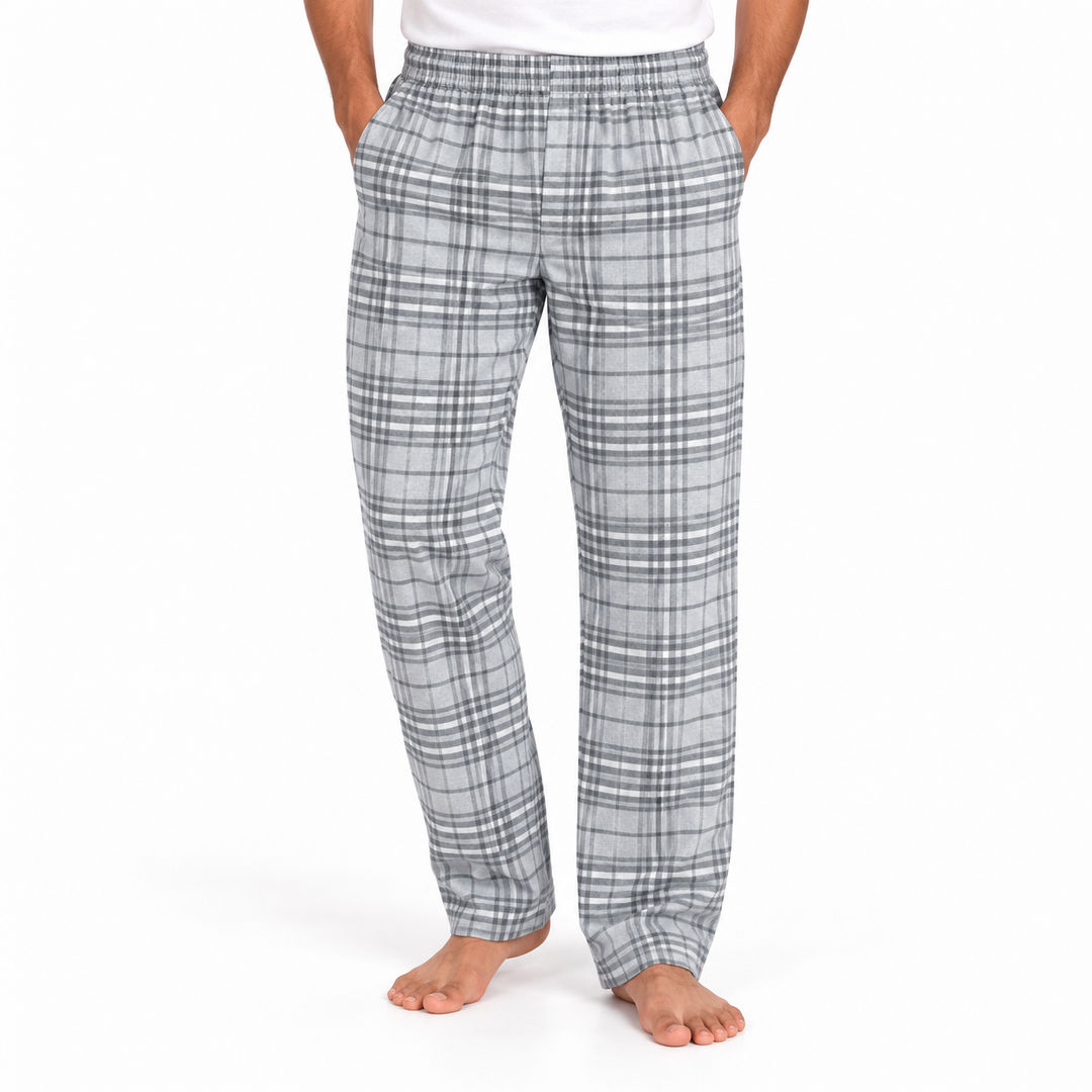 Men's Checked Pajama Pants in Silver — model view, style 26632201