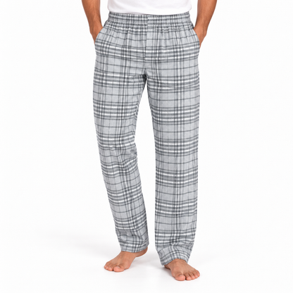 Men's Checked Pajama Pants in Silver — model view, style 26632201