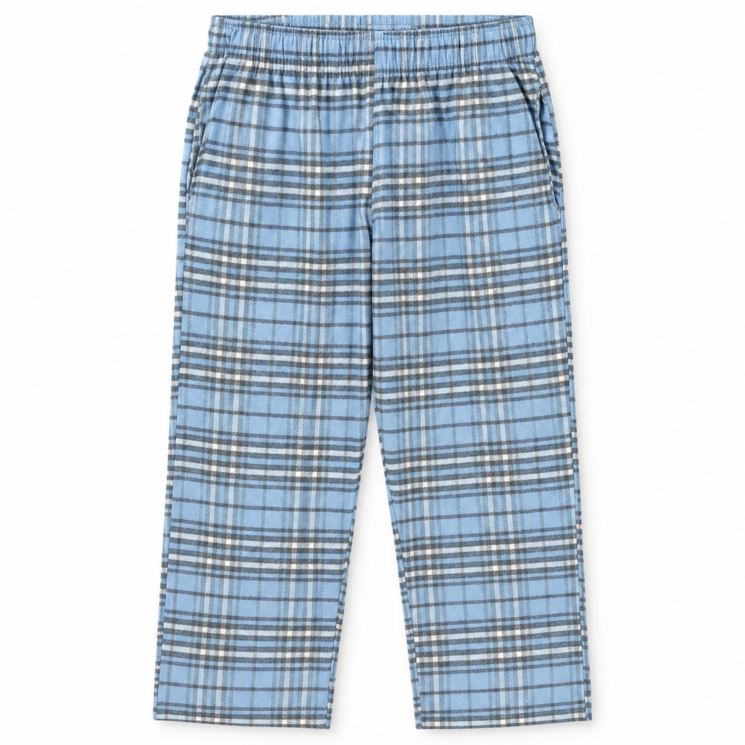 Men's Checked Pajama Pants in Sky — flat view, style 26632201