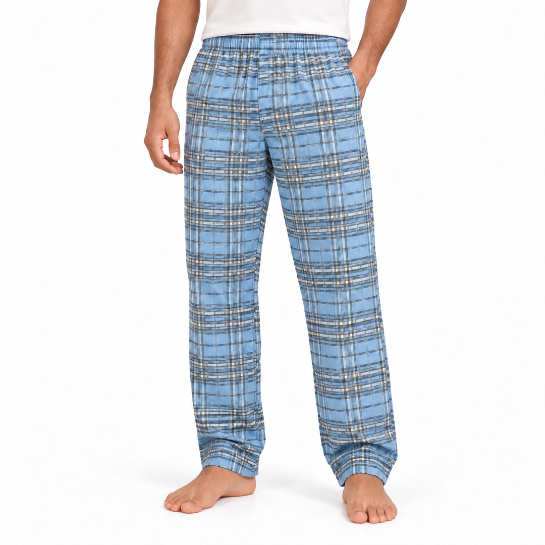 Men's Checked Pajama Pants in Sky — model view, style 26632201