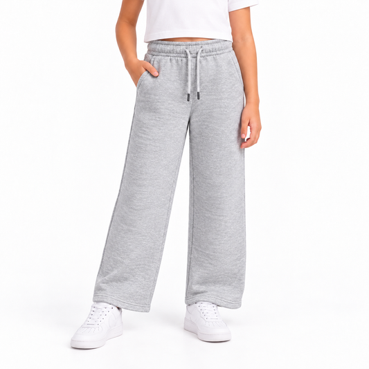 Girls' Plain Wide Leg Sweatpants in Lightgray — model view, style 26632301