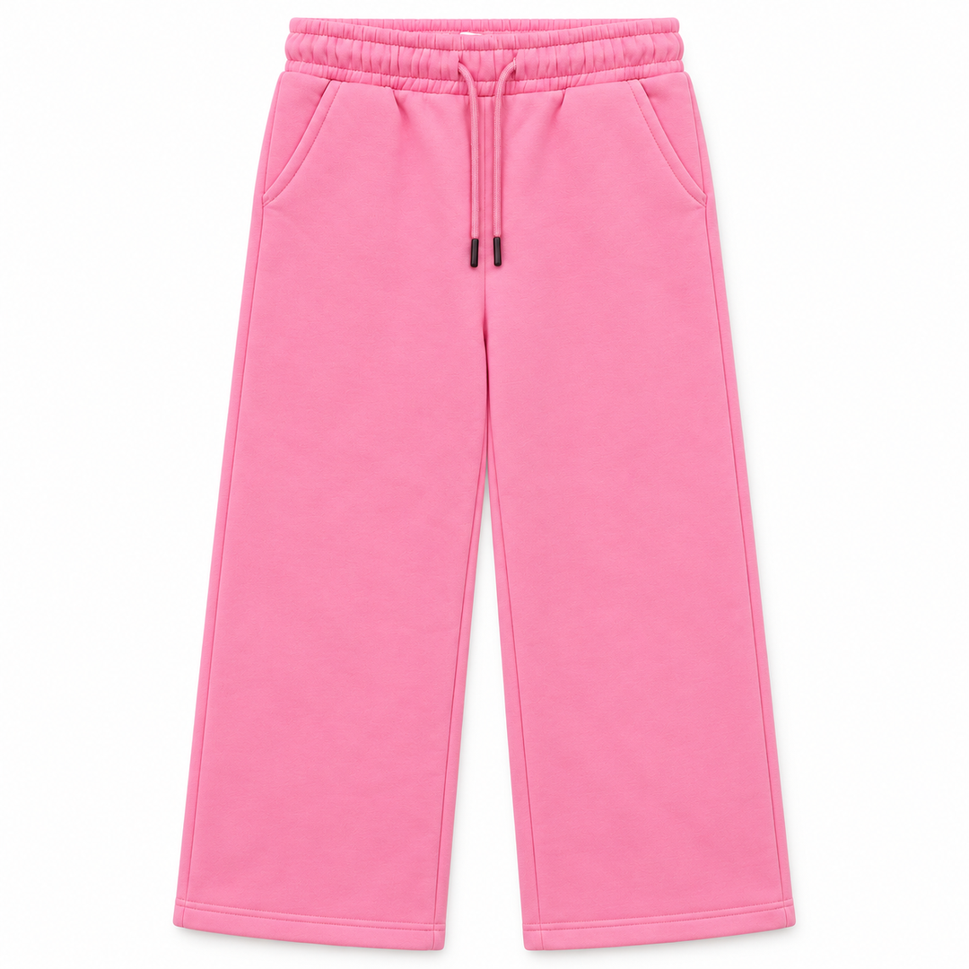 Girls' Plain Wide Leg Sweatpants in Pink — flat view, style 26632301