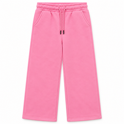 Girls' Plain Wide Leg Sweatpants in Pink — flat view, style 26632301