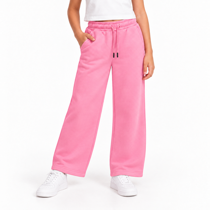Girls' Plain Wide Leg Sweatpants in Pink — model view, style 26632301