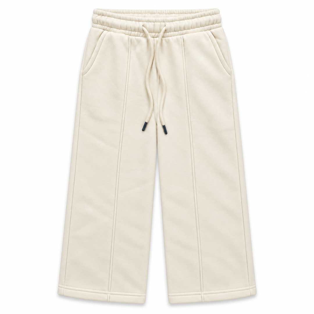Girls' Wide Leg Sweatpants with Front Darts in Cream — flat view, style 26632302