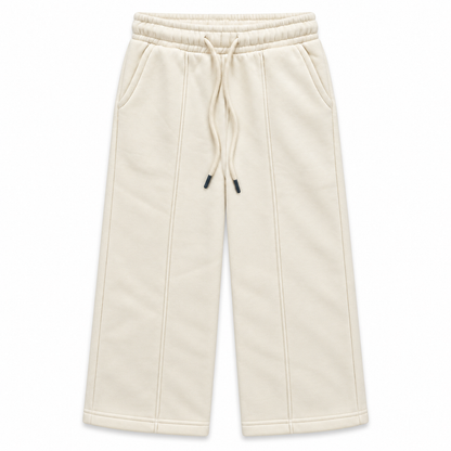 Girls' Wide Leg Sweatpants with Front Darts in Cream — flat view, style 26632302