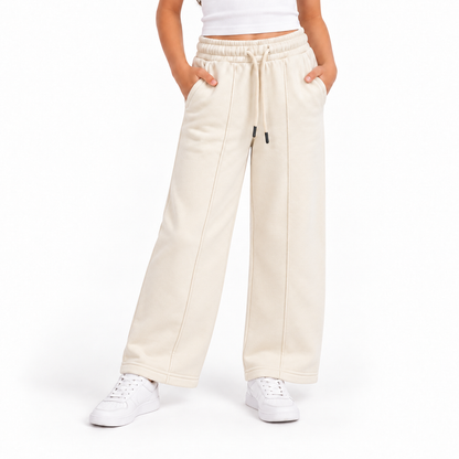 Girls' Wide Leg Sweatpants with Front Darts in Cream — model view, style 26632302