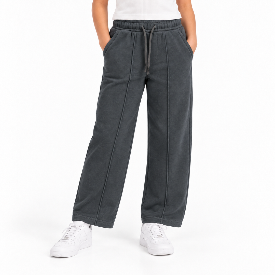 Girls' Wide Leg Sweatpants with Front Darts in Darkgray — model view, style 26632302