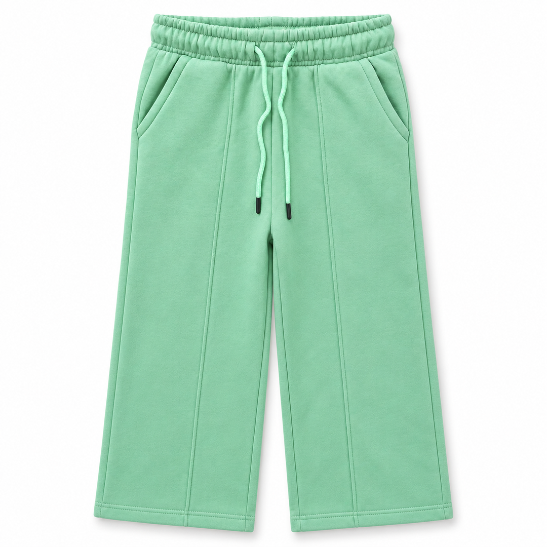 Girls' Wide Leg Sweatpants with Front Darts in Mint — flat view, style 26632302
