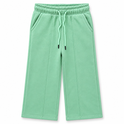 Girls' Wide Leg Sweatpants with Front Darts in Mint — flat view, style 26632302