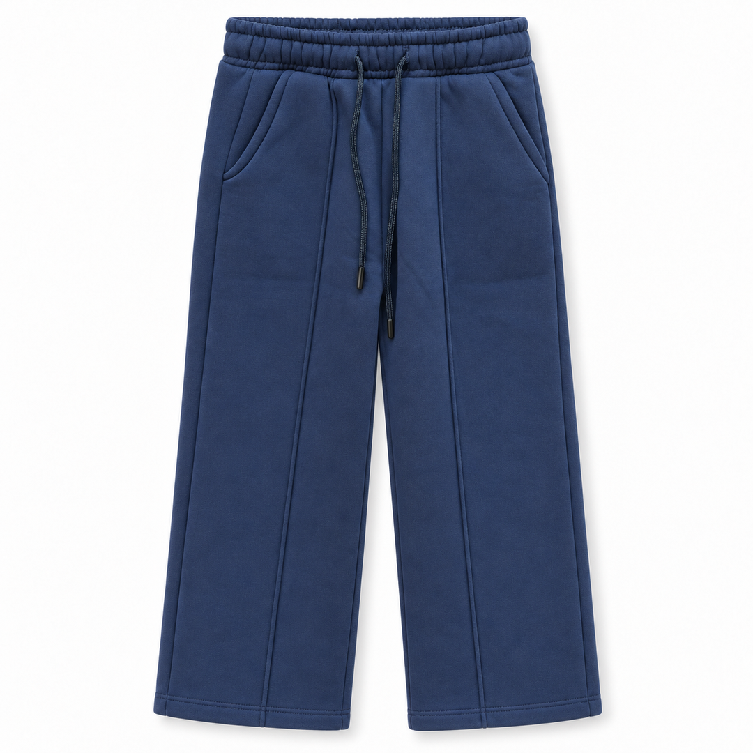 Girls' Wide Leg Sweatpants with Front Darts in Navy — flat view, style 26632302