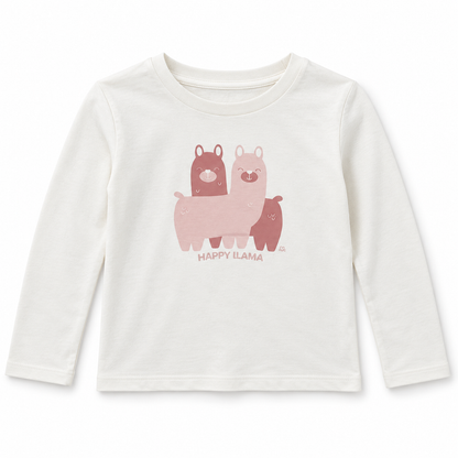Girls' Llama Graphic Long Sleeve T-Shirt in Colors — flat view, style 26842309