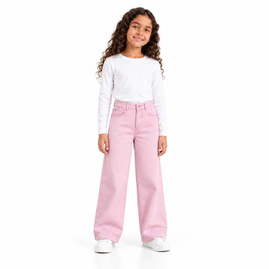 Girls' Rose Gabardine Pants in Rose on a model