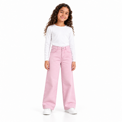Girls' Rose Gabardine Pants in Rose on a model