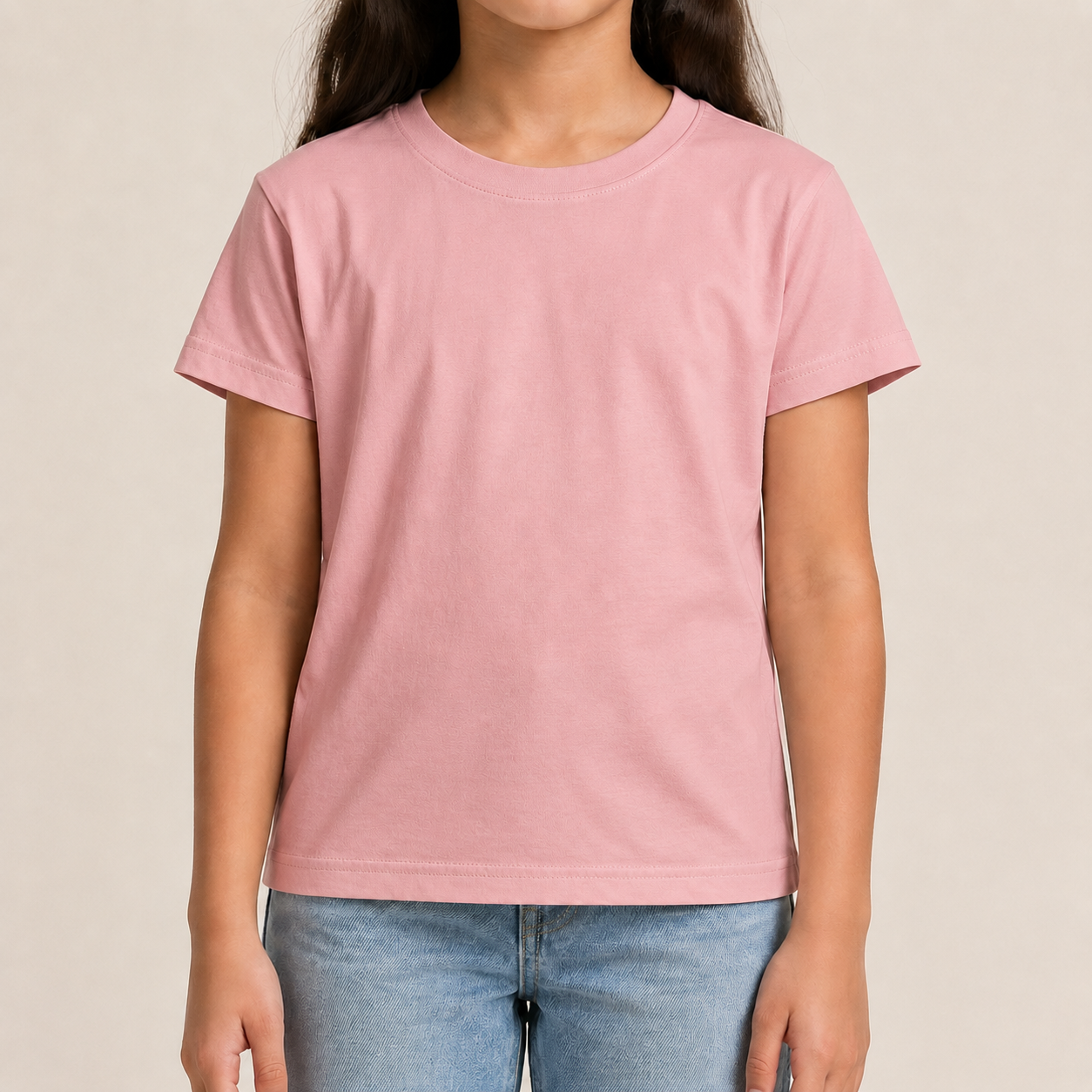 Girls plain rose crew-neck T-shirt
