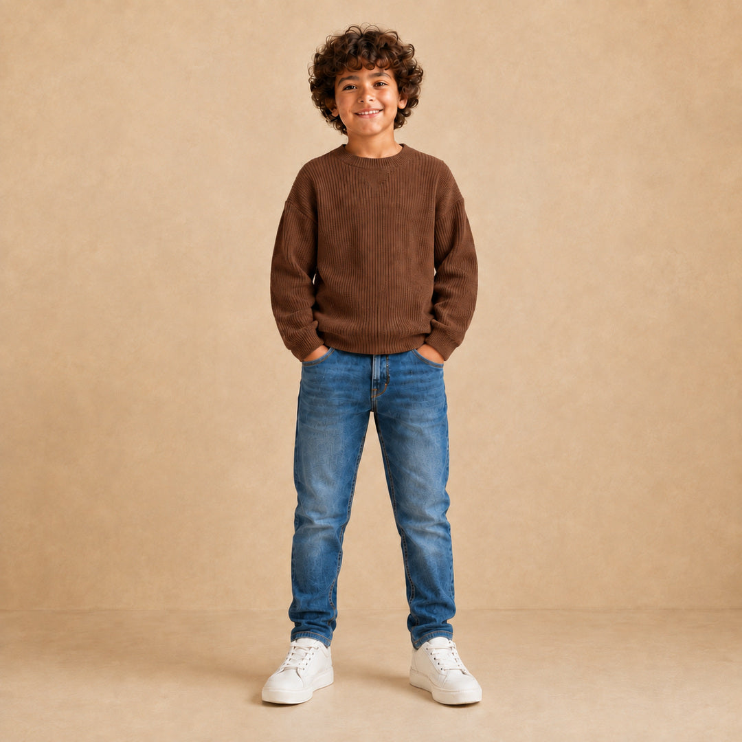 Sonic boys ribbed crew neck pullover in brown