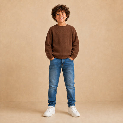 Sonic boys ribbed crew neck pullover in brown