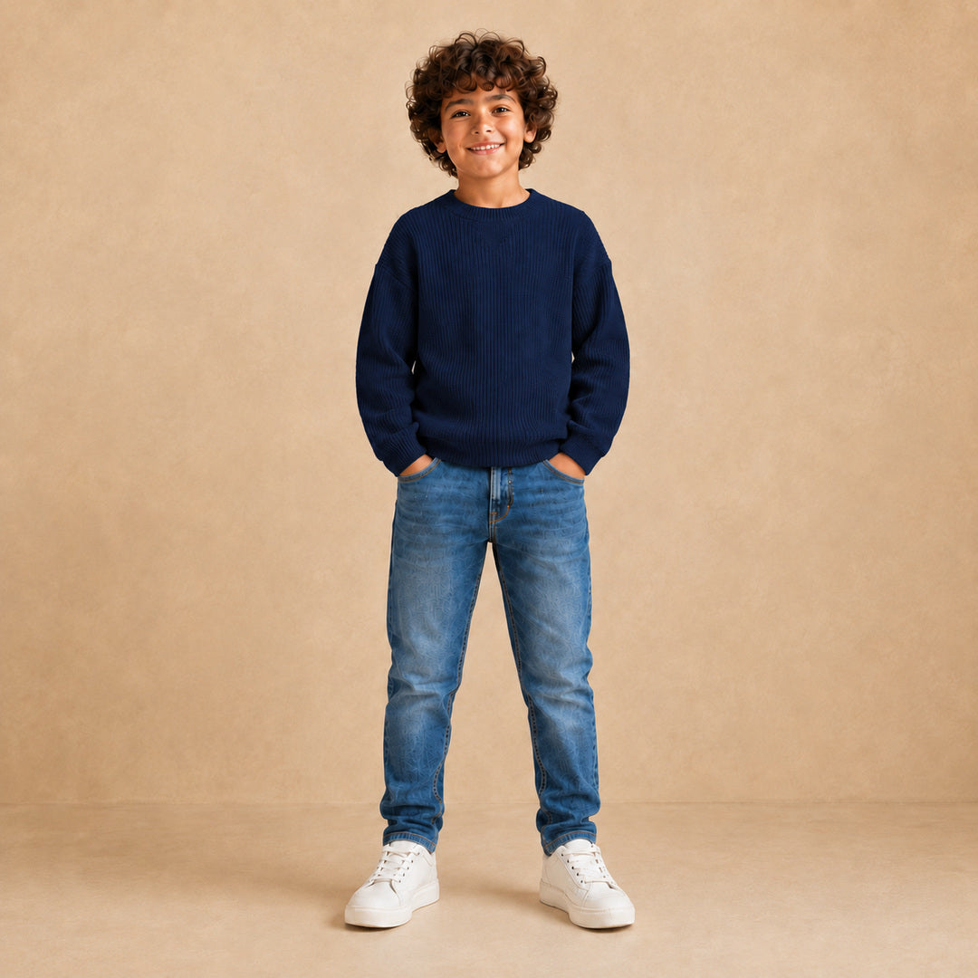 Sonic boys ribbed crew neck pullover in navy